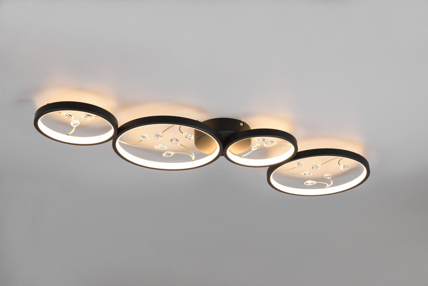 Plafón de techo Trio Groovy grande LED negro mate 3000K 95,5cm 642110432