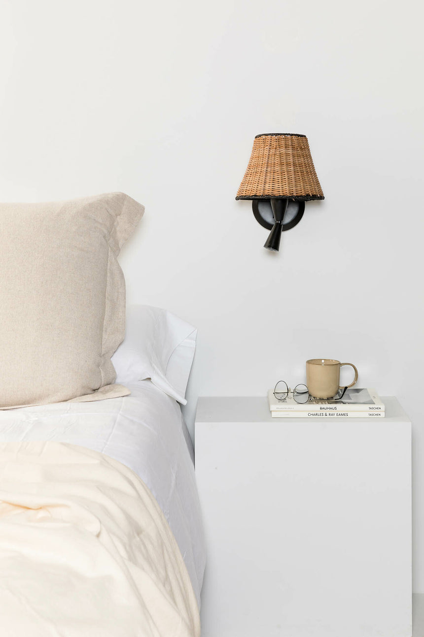 Faro SUMBA Black/rattan wall lamp with reader 64309-71