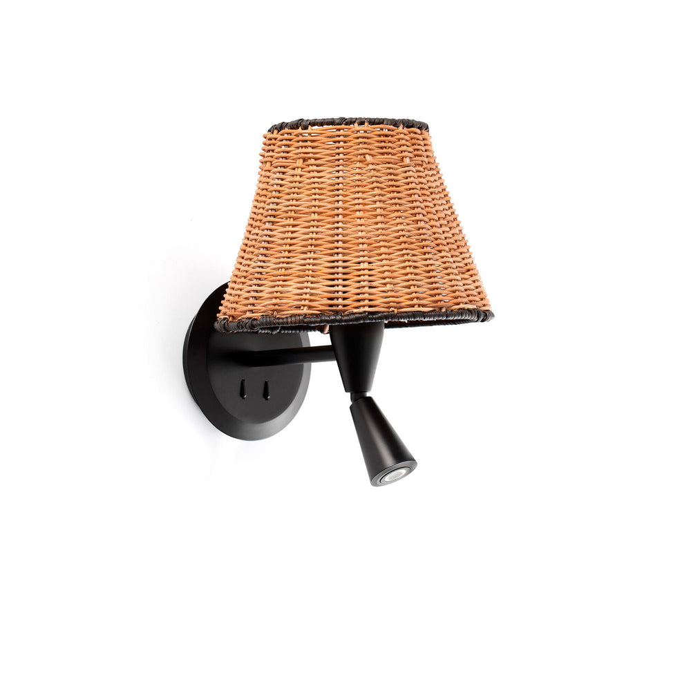 Faro SUMBA Black/rattan wall lamp with reader 64309-71