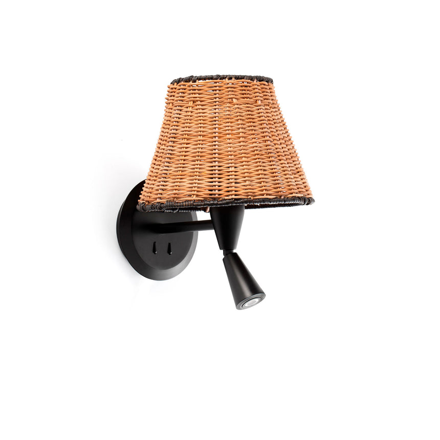 Faro SUMBA Black/rattan wall lamp with reader 64309-71