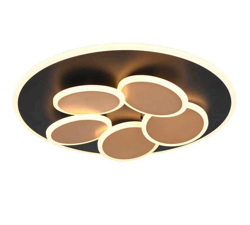 Plafón de techo Trio Mandala LED negro y dorado CCT regulable con mando Ø49cm 653210680