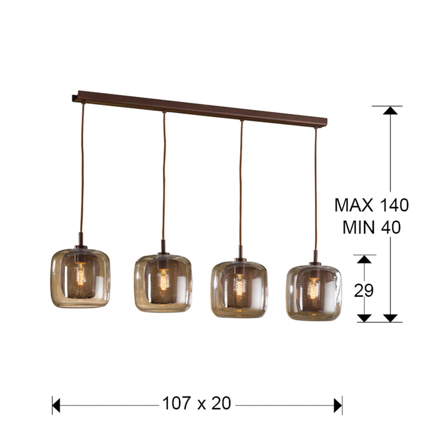 Medidas y dimensiones - Lámpara de techo colgante Schuller Fox 4 luces chocolate 653422