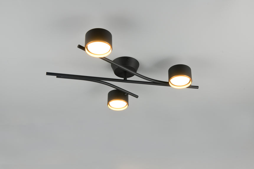 Plafón de techo Trio Coda LED negro y dorado 2700K 61,5cm 669000380