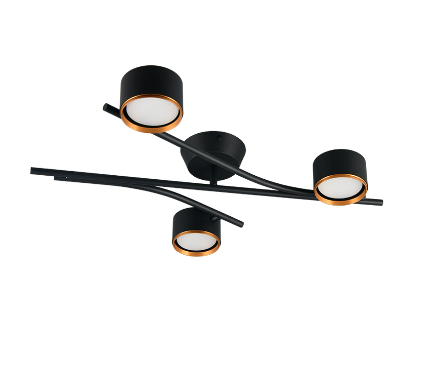 Plafón de techo Trio Coda LED negro y dorado 2700K 61,5cm 669000380