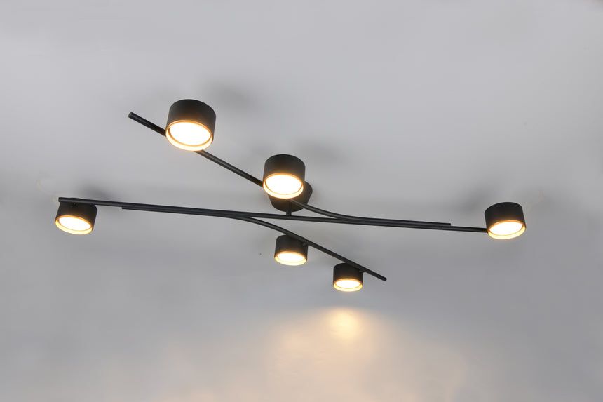 Plafón de techo Trio Coda grande LED negro y dorado 2700K 113,5cm 669000680