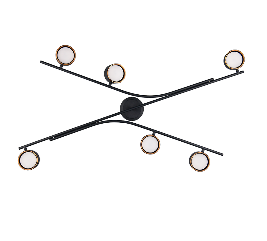 Plafón de techo Trio Coda grande LED negro y dorado 2700K 113,5cm 669000680