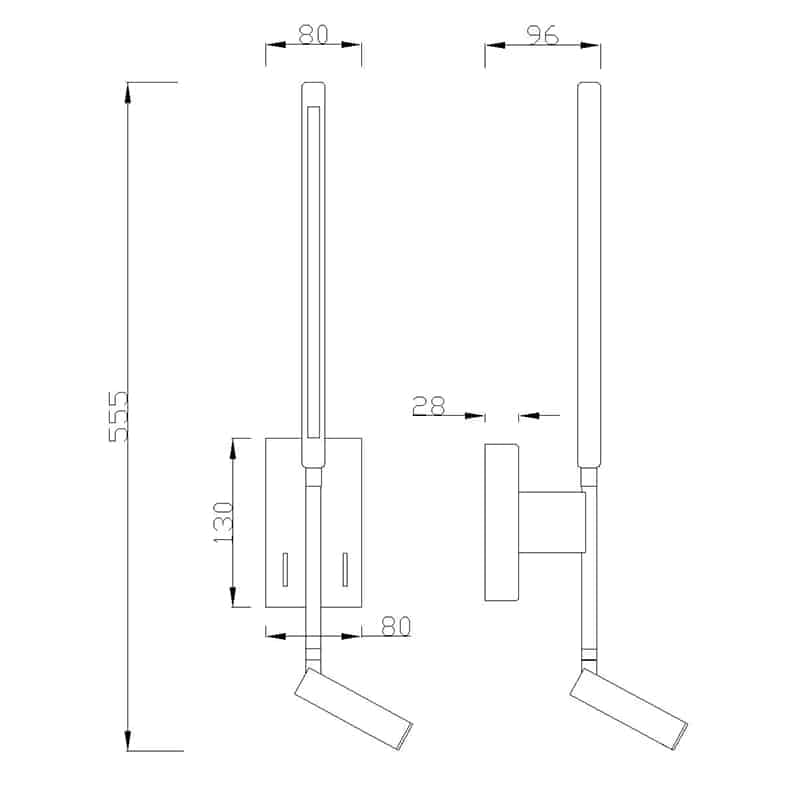 Plano de medidas - Mantra Torch Aplique LED negro 6703