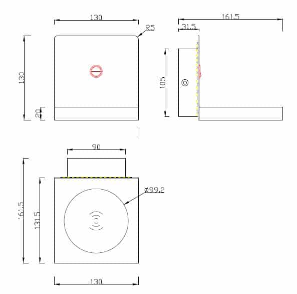Plano de medidas - Mantra Zanzibar Aplique Cargador Inducción negro 6755