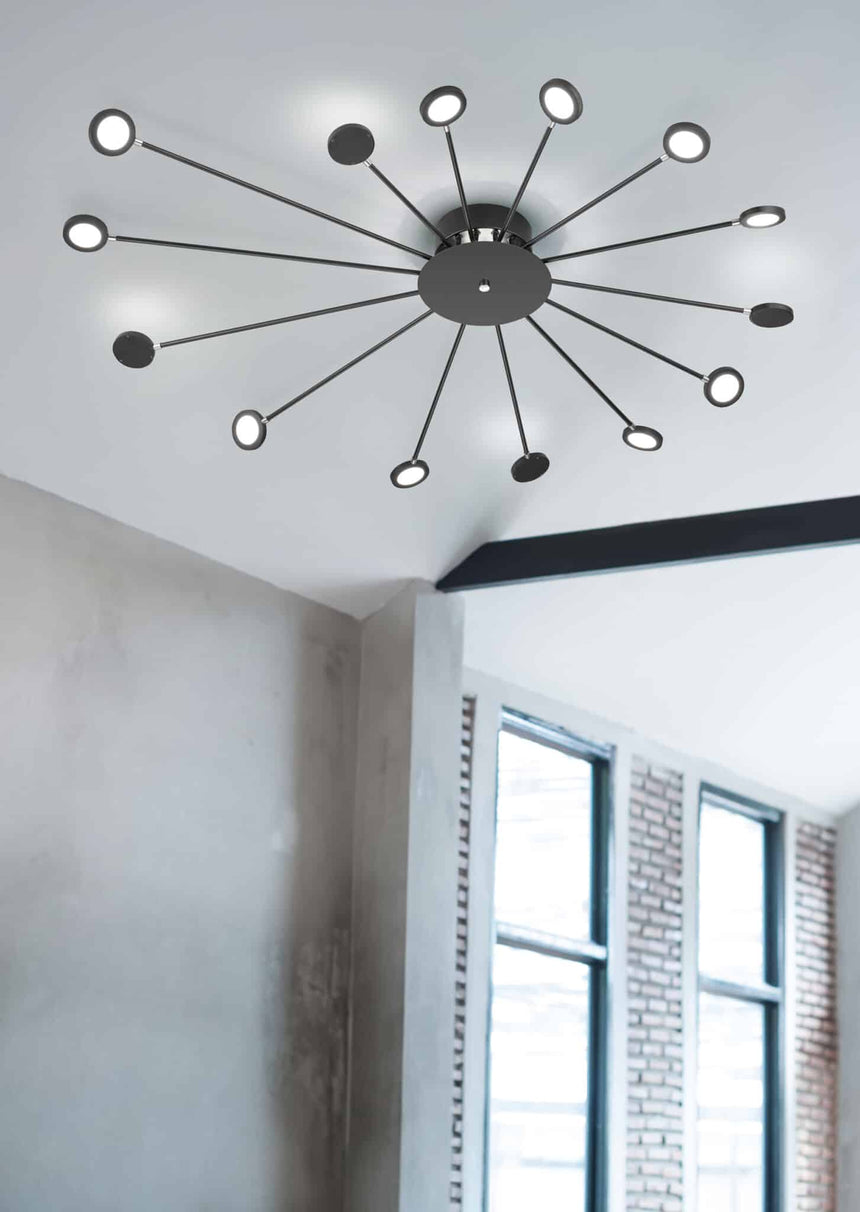 Trio Peacock LED metal ceiling light mat black 679511532