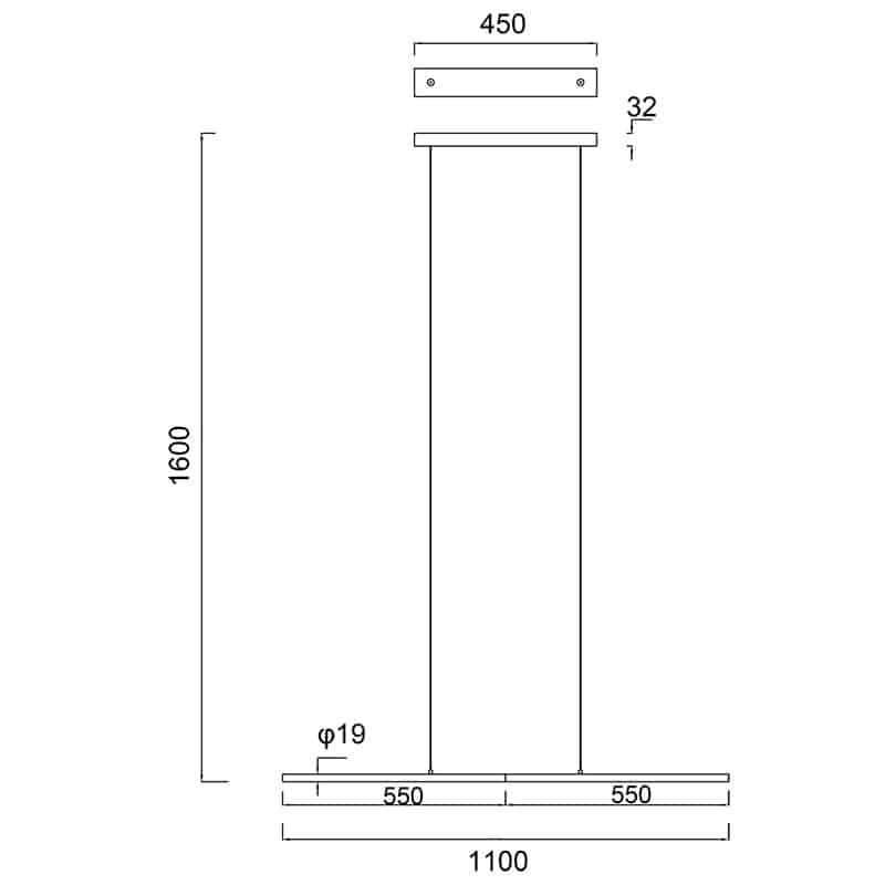 Plano de medidas - Mantra Torch Lámpara de techo colgante LED blanco 6825