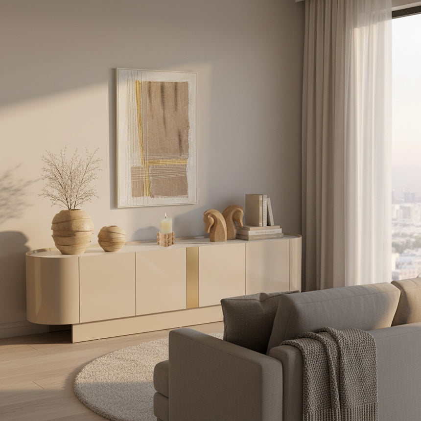 Mueble TV madera beige 4 puertas 180cm 68469