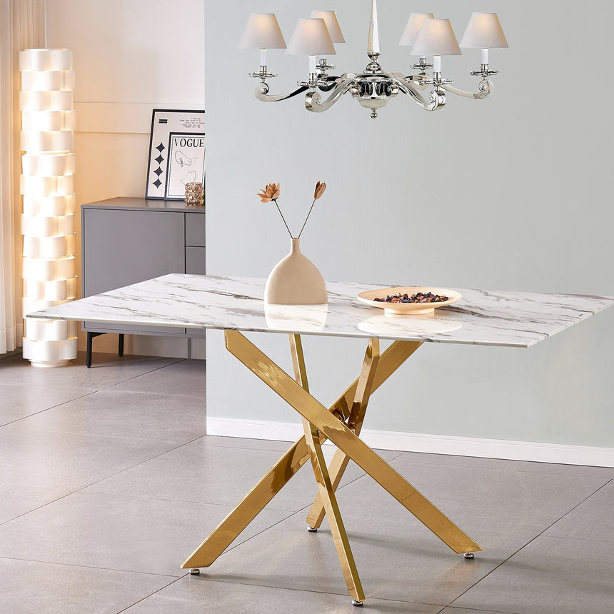 Mesa comedor cristal símil mármol 150x90x76cm 68486