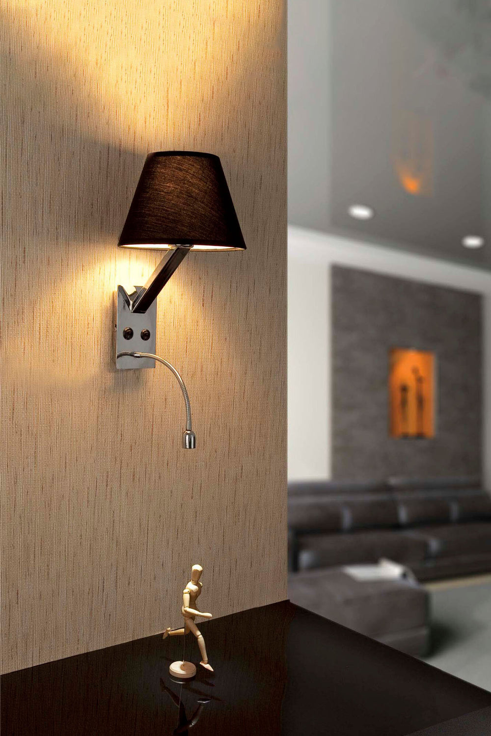 Faro MOMA Black wall lamp with reader 68507