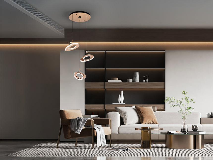 Lámpara de techo colgante Schuller Mirena 3 luces oro rosa acero 2700K Ø55cm vista 1