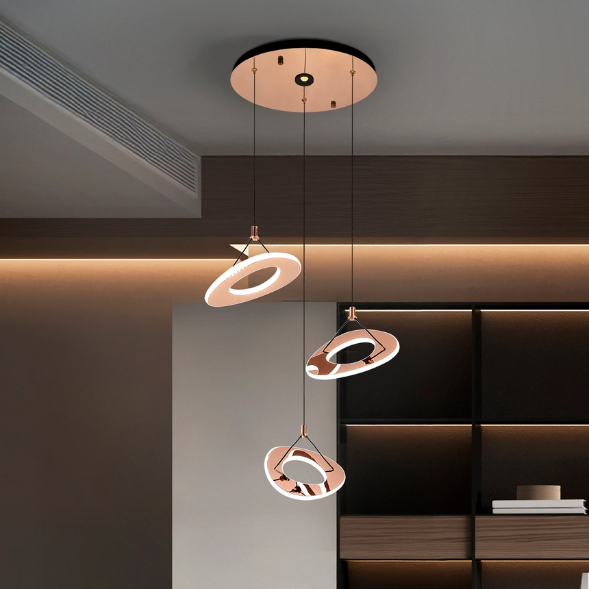 Lámpara de techo colgante Schuller Mirena 3 luces oro rosa acero 2700K Ø55cm 690764