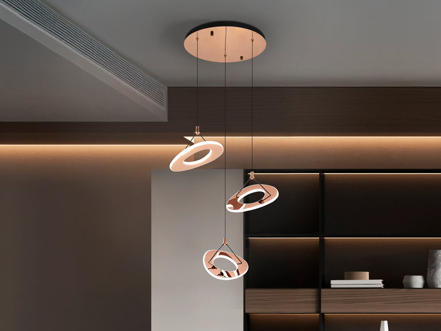 Lámpara de techo colgante Schuller Mirena 3 luces oro rosa acero 2700K Ø55cm 690764 - vista alternativa