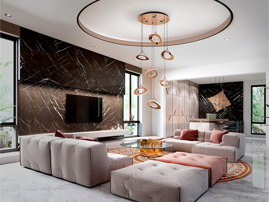 Lámpara de techo colgante Schuller Mirena 7 luces oro rosa acero 2700K Ø75cm 690847