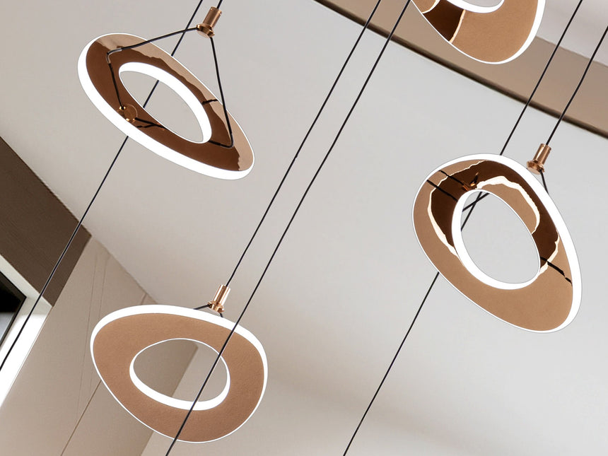 Lámpara de techo colgante Schuller Mirena 7 luces oro rosa acero 2700K Ø75cm vista 2