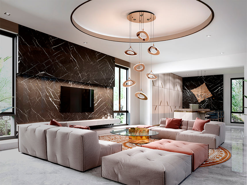 Lámpara de techo colgante Schuller Mirena 7 luces oro rosa acero 2700K Ø75cm 690847