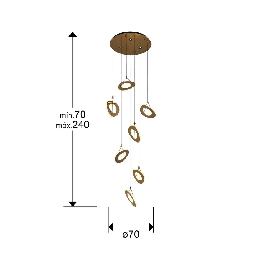 Lámpara de techo colgante Schuller Mirena 7 luces oro rosa acero 2700K Ø75cm dimensiones