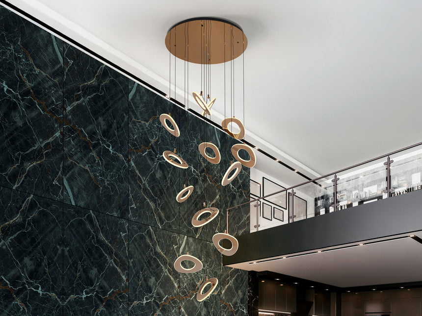 Lámpara de techo colgante Schuller Mirena grande 13 luces oro rosa acero 2700K 690928 - vista alternativa