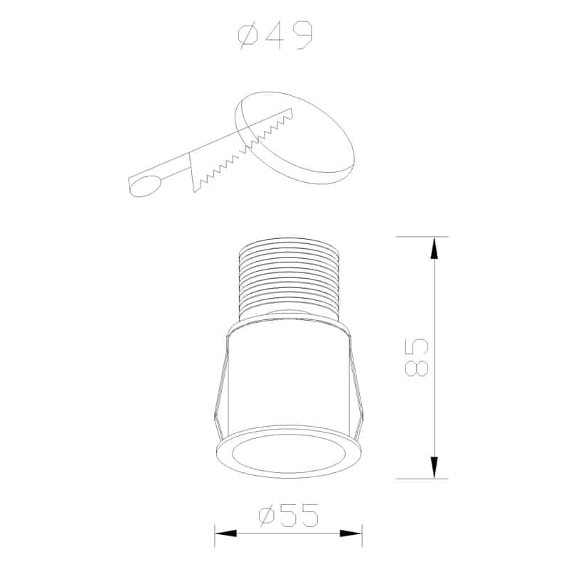 Plano de medidas - Mantra Guincho Empotrable LED negro 7083