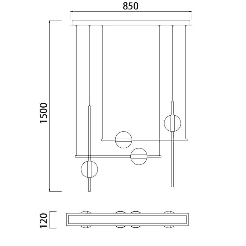 Plano de medidas - Mantra Cuba Lámpara de techo colgante LED dorado, negro 7160