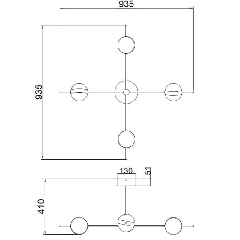 Plano de medidas - Mantra Cuba Plafón LED de techo dorado y negro 7162