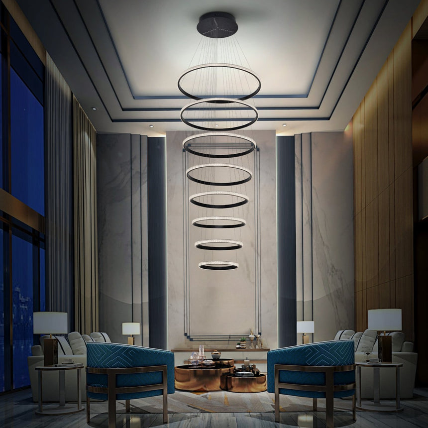 Schuller Ring Lámpara de techo colgante de 8 aros negros dimable 717694D