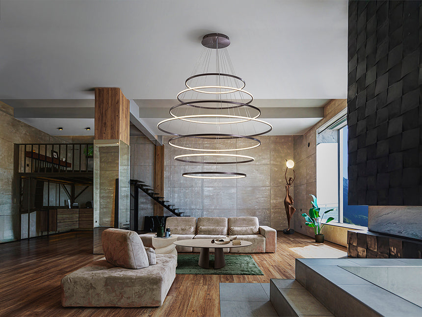 Lámpara de techo colgante de 7 aros Schuller Odessa grande bronce oscuro CCT con mando 718059 - imagen 3