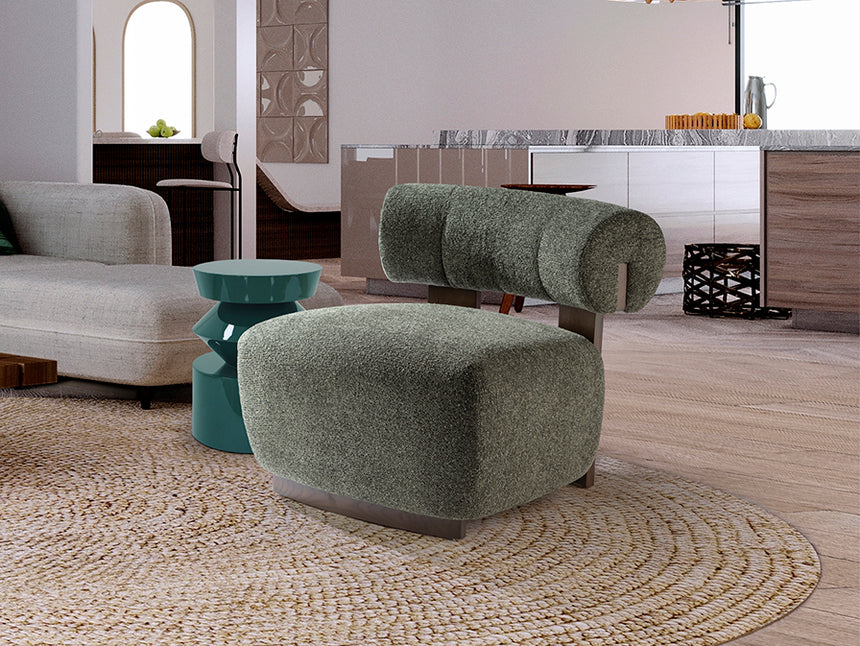 Sillón butaca Schuller Naomi nogal y verde jaspeada y madera 76x69cm 718820