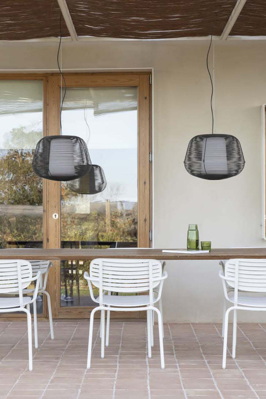 Lámpara colgante de exterior Faro Nara 35cm E27 LED negro IP65 opal 72104-156