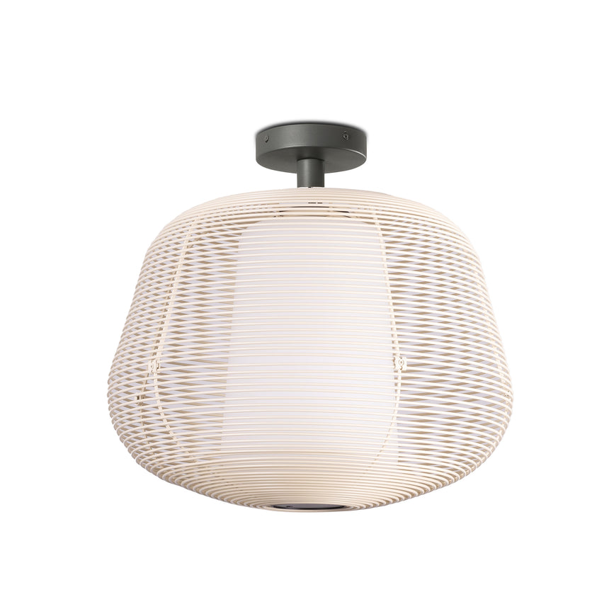 Lámpara colgante de exterior Faro Nara 45cm E27 LED beige IP65 opal 72109-155