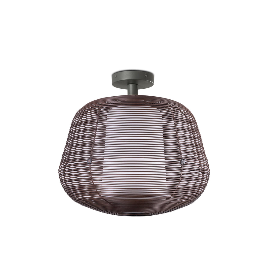 Lámpara colgante de exterior Faro Nara 45cm E27 LED marrón oxido IP65 opal 72109-157