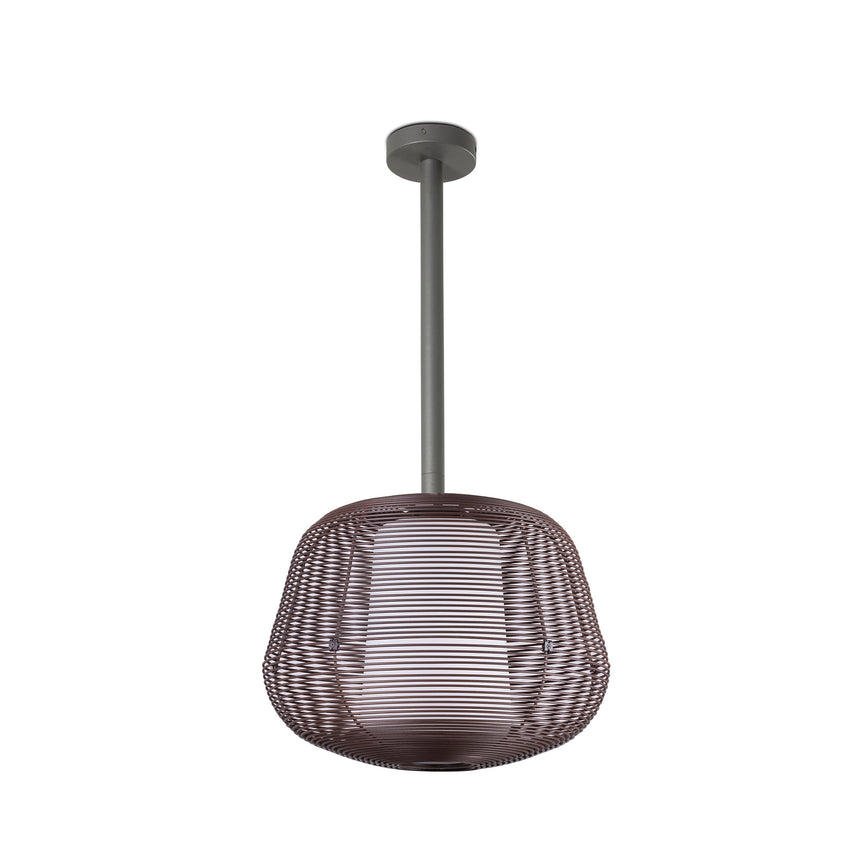 Lámpara colgante de exterior Faro Nara 85cm E27 LED marrón oxido IP65 opal 72110-157