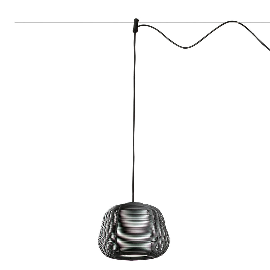 Lámpara colgante de exterior Faro Narita 28cm E27 LED negro IP65 opal sistema 72121