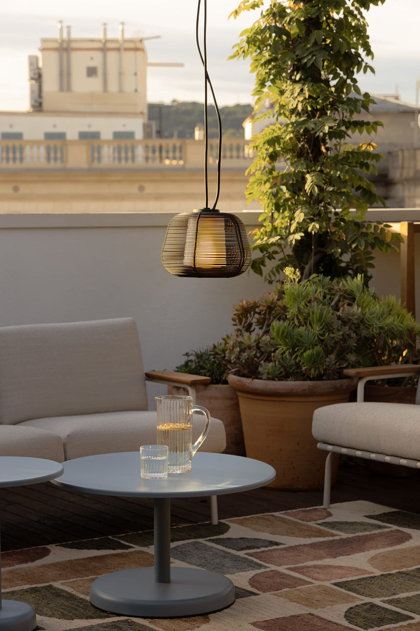 Lámpara colgante de exterior Faro Narita 28cm E27 LED negro IP65 opal sistema 72121