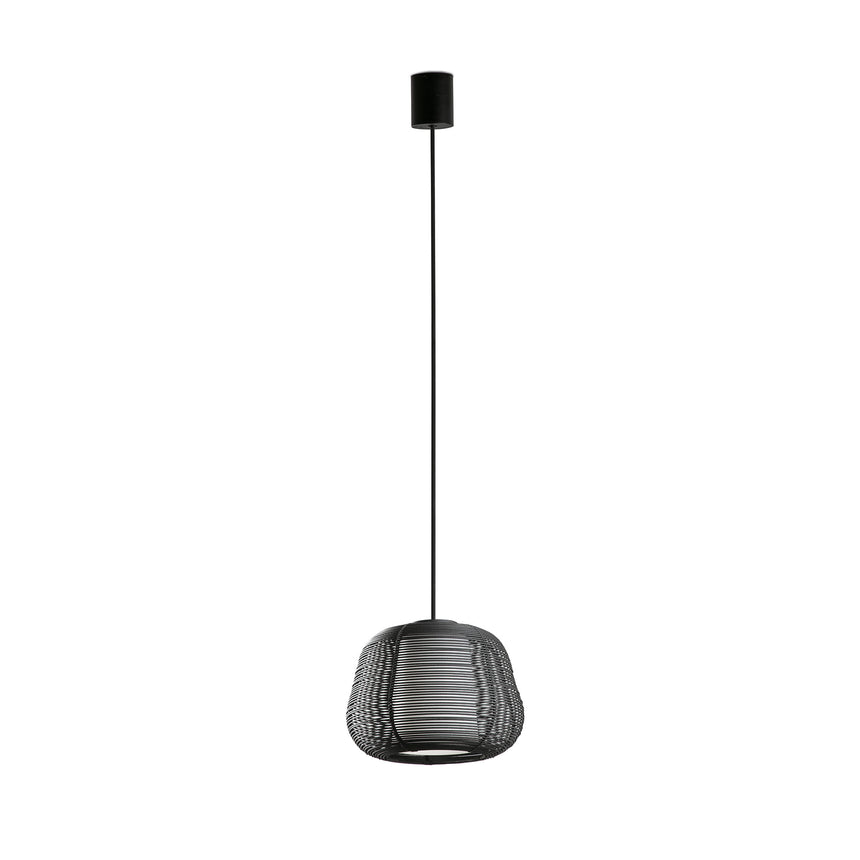 Lámpara colgante de exterior Faro Narita 28cm E27 LED negro IP65 opal con florón 72126-160