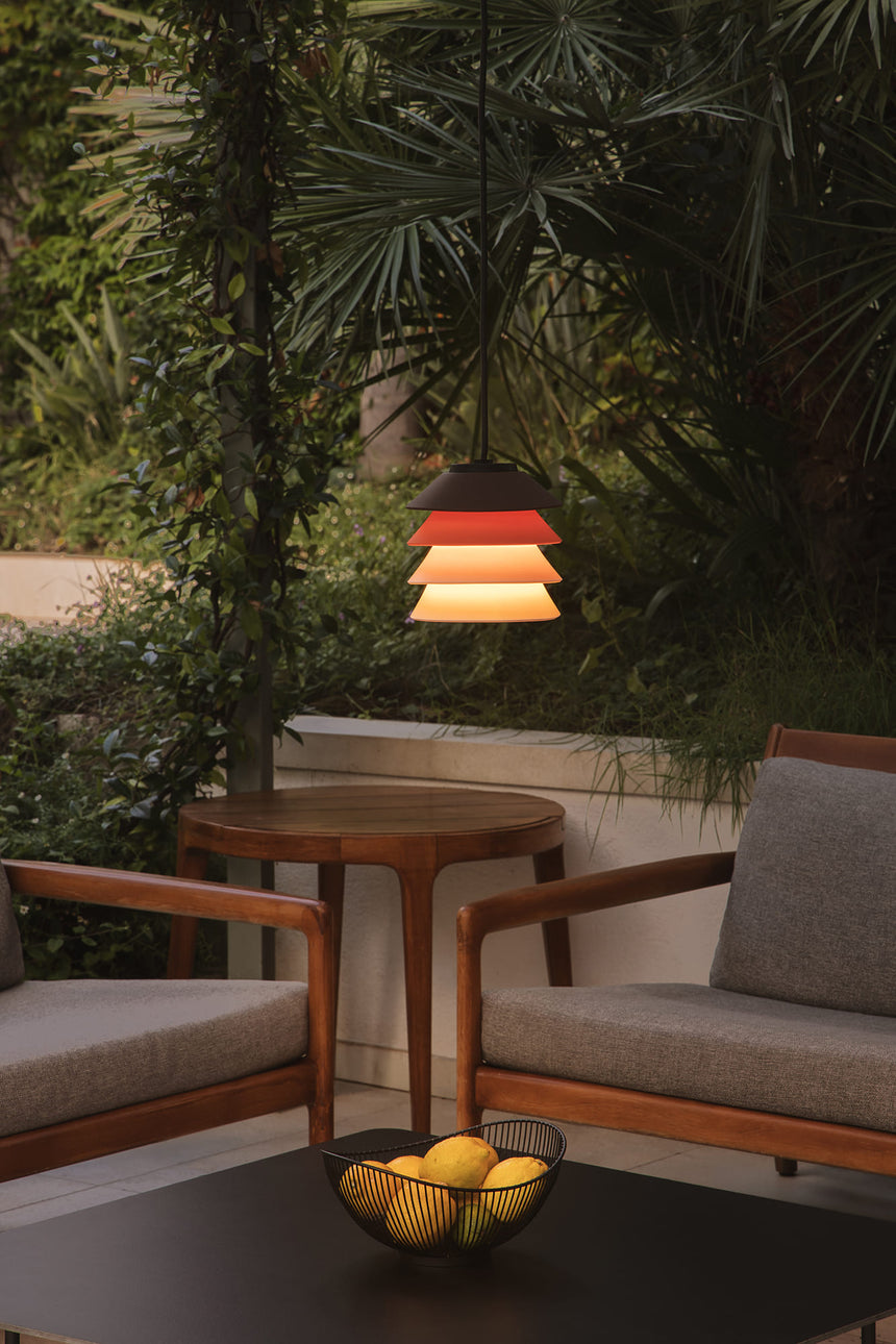 Lámpara colgante de exterior Faro Toba 24cm E27 LED marrón IP65 opal con florón 72126-167