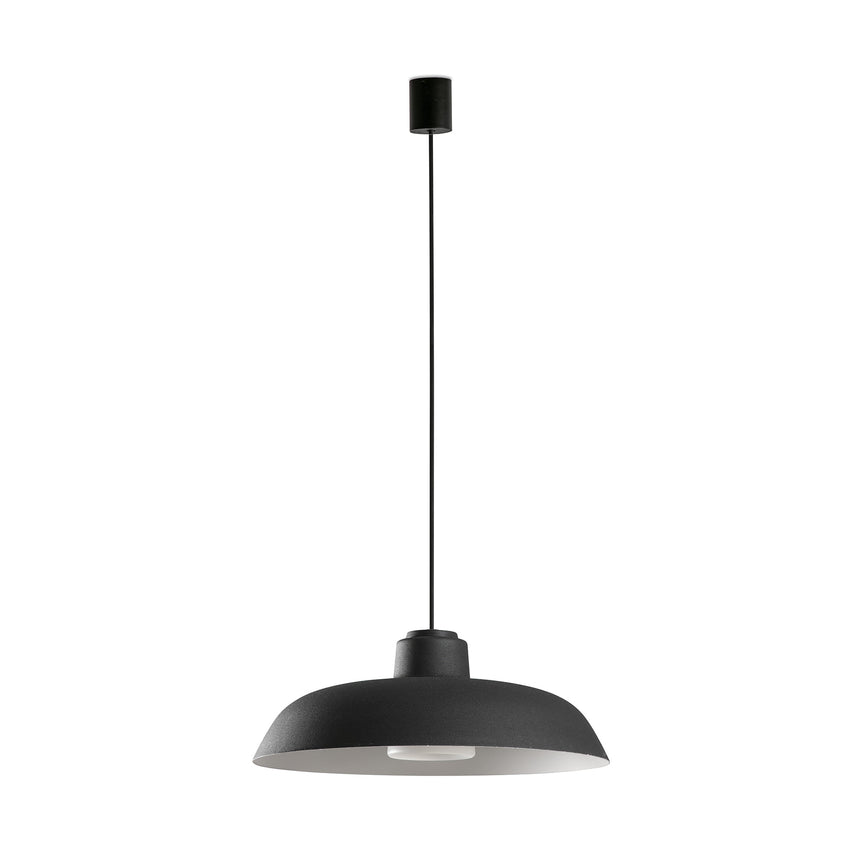 Lámpara colgante de exterior Faro Saga 26cm E27 LED negro IP65 opal con florón 72126-170