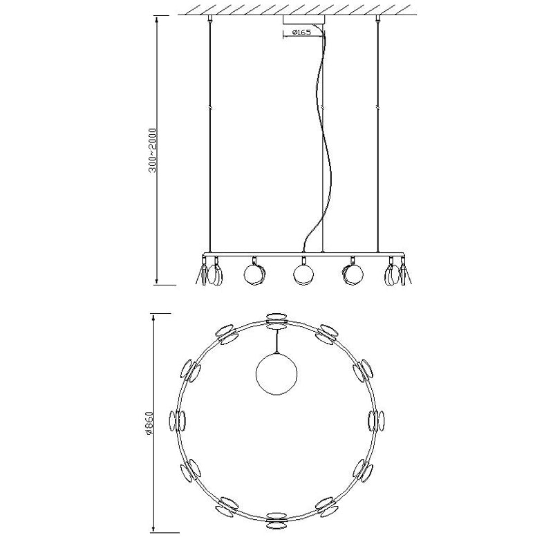 Plano de medidas - Mantra Shell Lámpara de techo colgante LED oro Ø86cm 7260