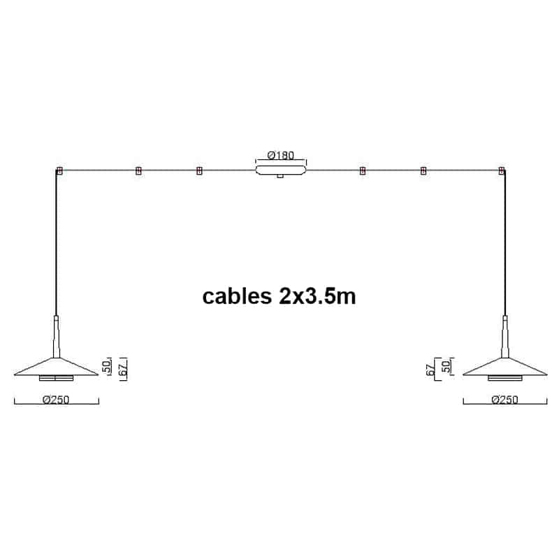 Plano de medidas - Mantra Orion Lámpara de techo colgante LED 2*8W 3000K negro, dorado 7306