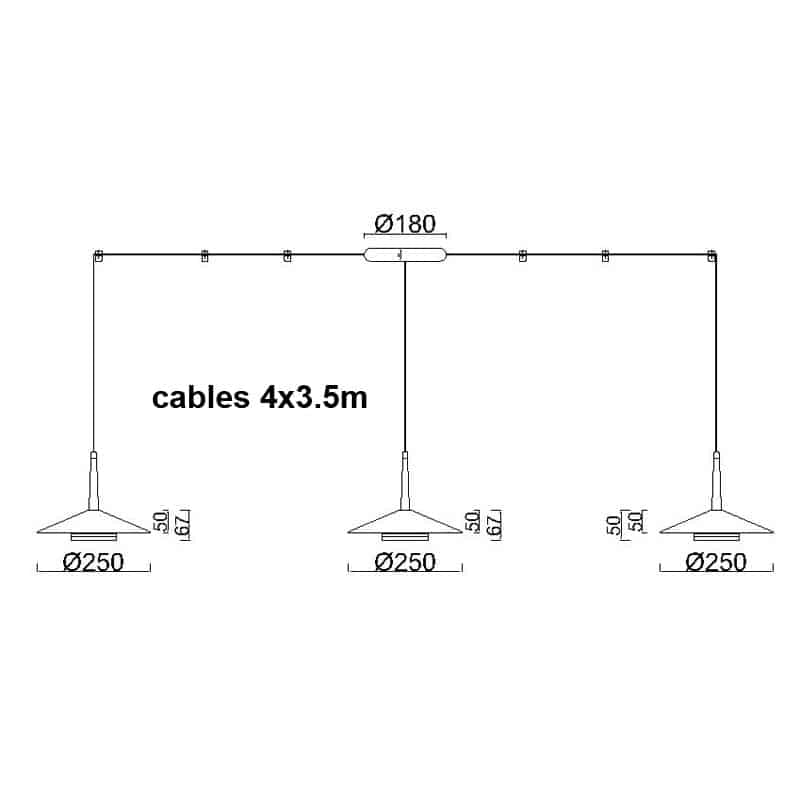 Plano de medidas - Mantra Orion Lámpara de techo colgante LED 4* negro, dorado 7307