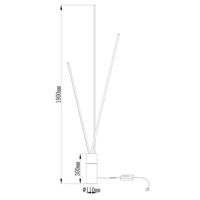Plano de medidas - Mantra Vertical Lámpara pie de salón LED 3000K regulable negro 7348
