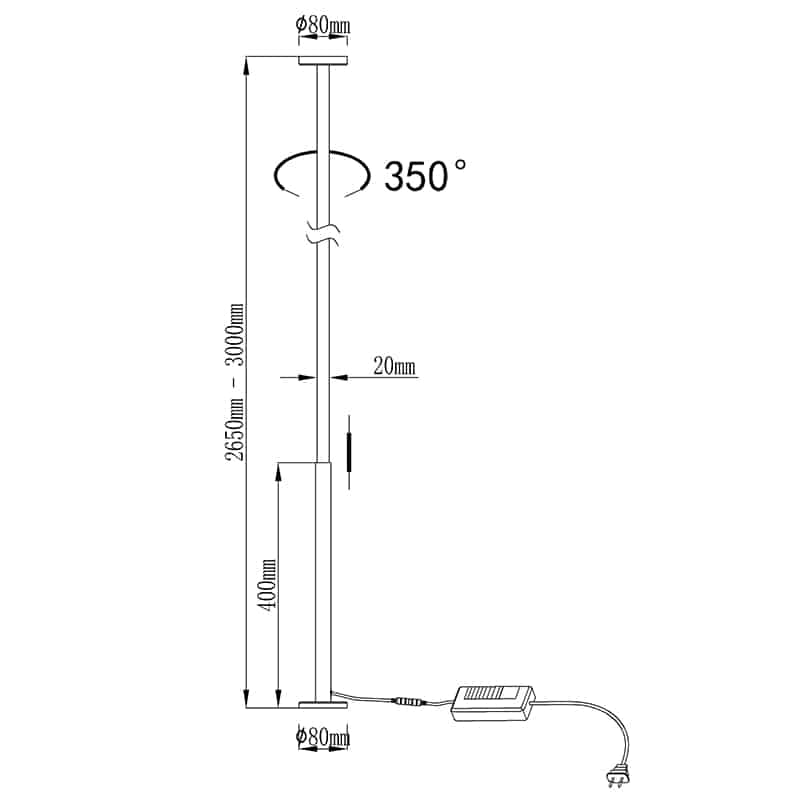 Plano de medidas - Mantra Vertical Lámpara pie de salón LED 3000K regulable negro 7354