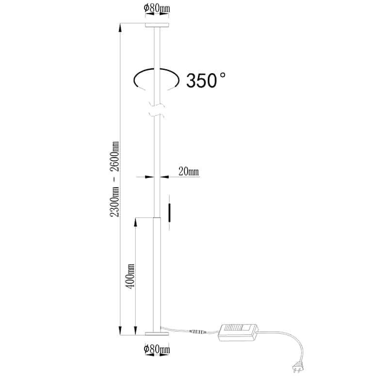Plano de medidas - Mantra Vertical Lámpara pie de salón LED 3000K regulable negro 7359