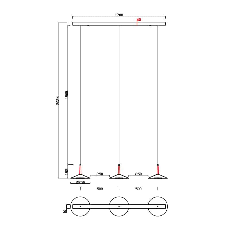 Mantra Orion 3-Light Pendant Ceiling Lamp Black, Gold 7475