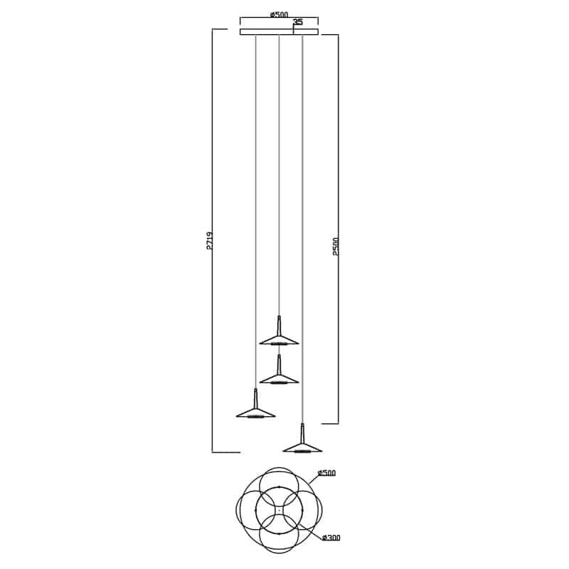 Mantra Orion Lámpara de techo colgante 4 luces negro y dorado 7476