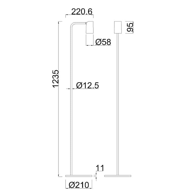 Plano de medidas - Mantra Sal Lámpara pie de salón 1 luz negro 7517