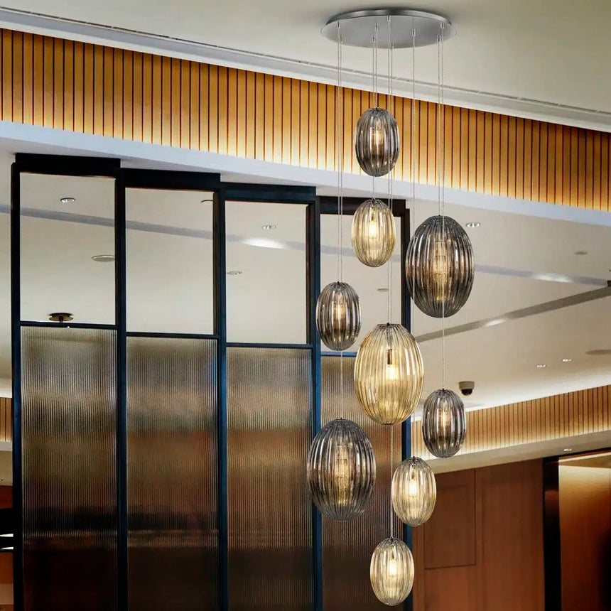 Schuller Ovila Lámpara de techo colgante 9 luces smoke y coñac dimable 752367D